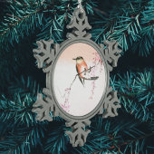 Vogel op de Wapende Cherry - Shidarezakura in koto Tin Sneeuwvlok Ornament