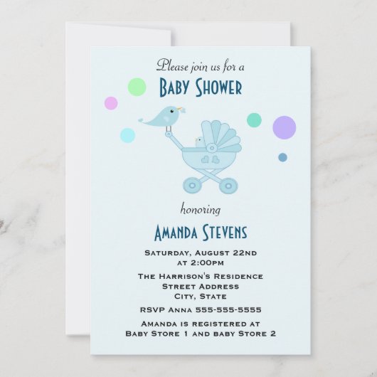 Vogel op een Baby Carriage Baby shower Kaart (Voorkant)