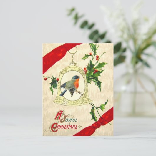 Vogel op een Bell met Holly Briefkaart (Staand voorkant)