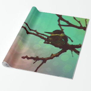 Vogel op een bijkantoor - Aqua N roze Cadeaupapier
