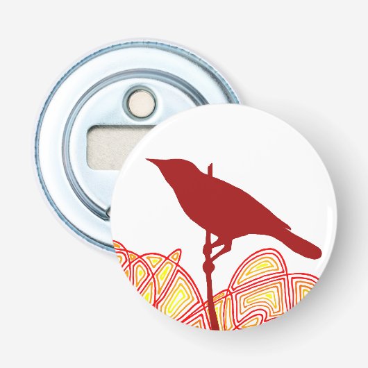 Vogel op een bijkantoor button flesopener (Voorkant)