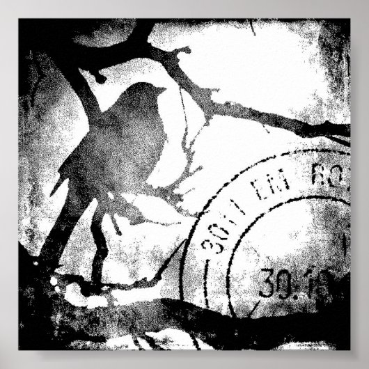 Vogel op een bijkantoor, zwart en wit poster (Voorkant)