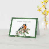 Vogel op een Branch van Holly, Green en White Holi Kaart (Gele Bloem)