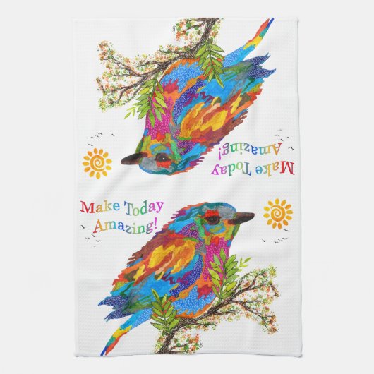 Vogel op een filiaal maakt vandaag een geweldige k theedoek (Verticaal)