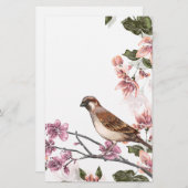 Vogel op een filiaal met roze bloesems briefpapier (Voorkant / Achterkant)