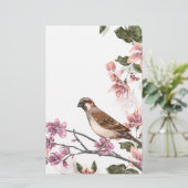 Vogel op een filiaal met roze bloesems briefpapier (Staand voorkant)