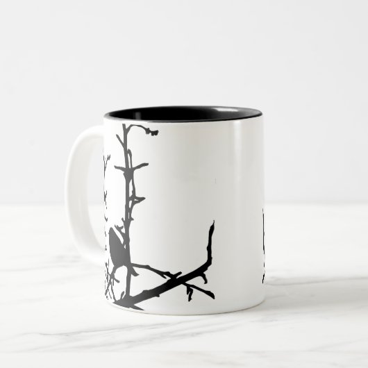 Vogel op een filiaal tweekleurige koffiemok (Voorkant links)