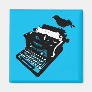 Vogel op een Magnet voor schrijfmachines (blauwe a