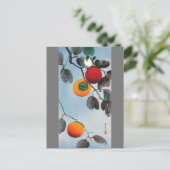Vogel op een Persimmon-boom, Watanabe Seitei Briefkaart (Staand voorkant)