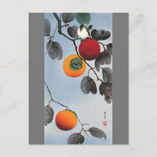 Vogel op een Persimmon-boom, Watanabe Seitei Briefkaart (Voorkant)