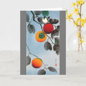 Vogel op een Persimmon-boom, Watanabe Seitei Kaart (Gele Bloem)