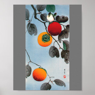 Vogel op een Persimmon-boom, Watanabe Seitei Poster