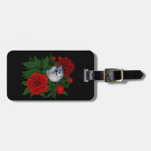 Vogel op een rood pioenboeket bagagelabel (Voorkant horizontaal)