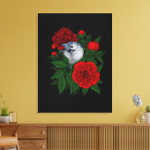 Vogel op een rood pioenboeket canvas afdruk (Insitu (Woonkamer))