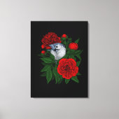 Vogel op een rood pioenboeket canvas afdruk (Voorkant)