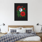 Vogel op een rood pioenboeket canvas afdruk (Insitu (Slaapkamer))