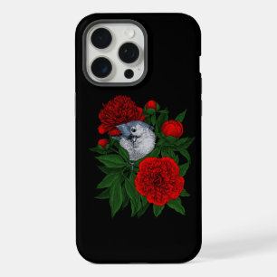 Vogel op een rood pioenboeket iPhone 15 pro max case