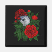 Vogel op een rood pioenboeket magneet (Voorkant)