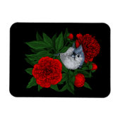 Vogel op een rood pioenboeket magneet (Horizontaal)