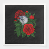Vogel op een rood pioenboeket servet (Voorkant)