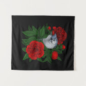 Vogel op een rood pioenboeket wandkleed (Voorkant (horizontaal))