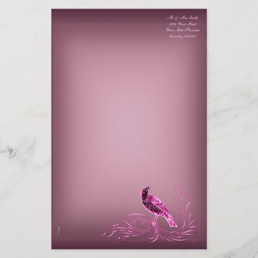 Vogel op een scrol (roze) briefpapier (Voorkant)