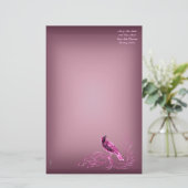Vogel op een scrol (roze) briefpapier (Staand voorkant)