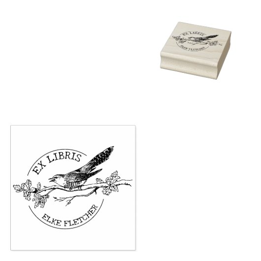 Vogel op een tak, Ex Libris Boek Rubberstempel (Gestempeld)