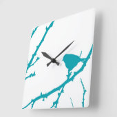 Vogel op een tak Silhouette_Turquoise Vierkante Klok (Hoek)