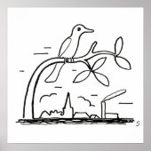 Vogel op een Tak Tekening door Leo Gestel Poster (Voorkant)