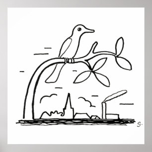 Vogel op een Tak Tekening door Leo Gestel Poster