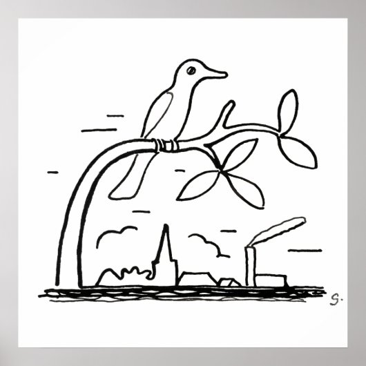 Vogel op een Tak Tekening door Leo Gestel Poster (Voorkant)