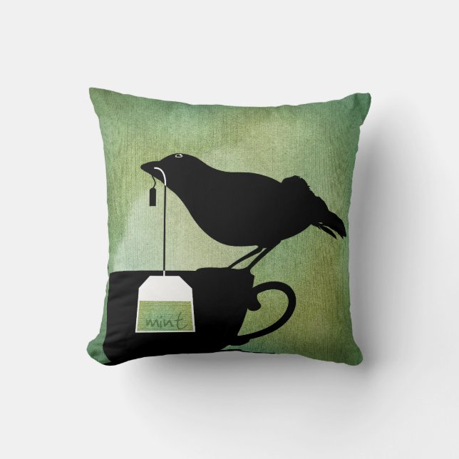 Vogel op een Teacup Pillow Kussen (Voorkant)