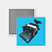 Vogel op een Typewriter Magnet (blauwe achtergrond (Voorkant / Achterkant)