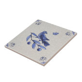 Vogel op filiaal met vlinder vroegtijdige blauwe d tegeltje (Zijkant)