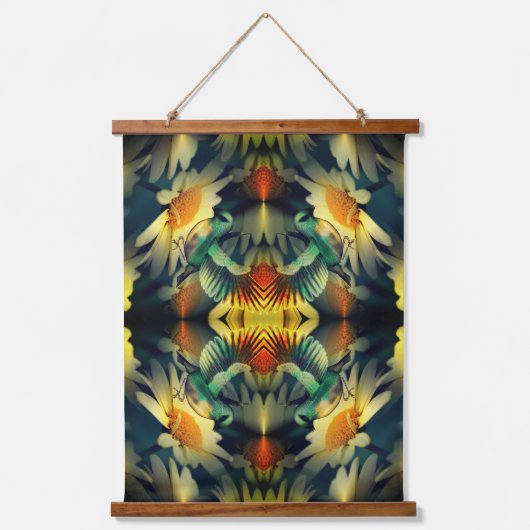 Vogel op gele dagen Abstracte fantastische kunst Hangend Wandkleed (Voorkant)