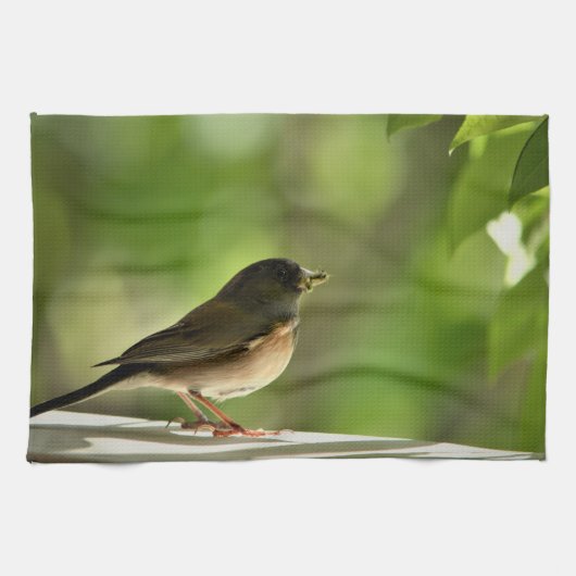 Vogel op groen blad theedoek (Horizontaal)