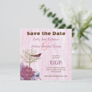  vogel op het HoutGrain-huwelijk sparen de datum Save The Date