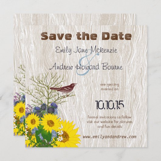  vogel op het HoutGrain-huwelijk sparen de datum Save The Date (Voorkant / Achterkant)