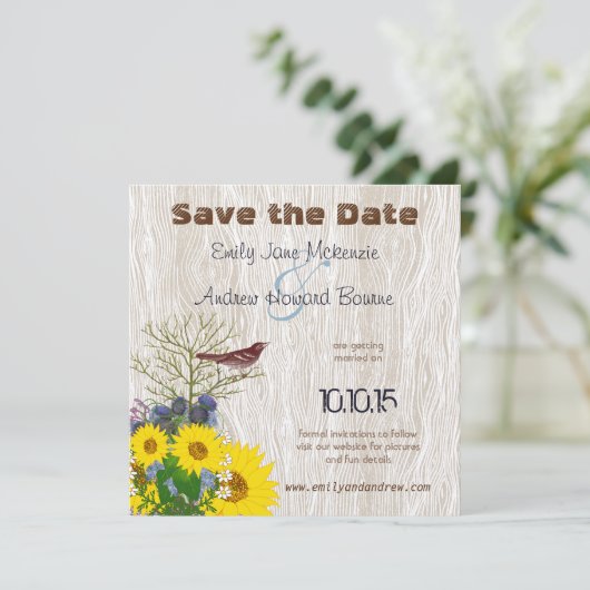  vogel op het HoutGrain-huwelijk sparen de datum Save The Date (Staand voorkant)