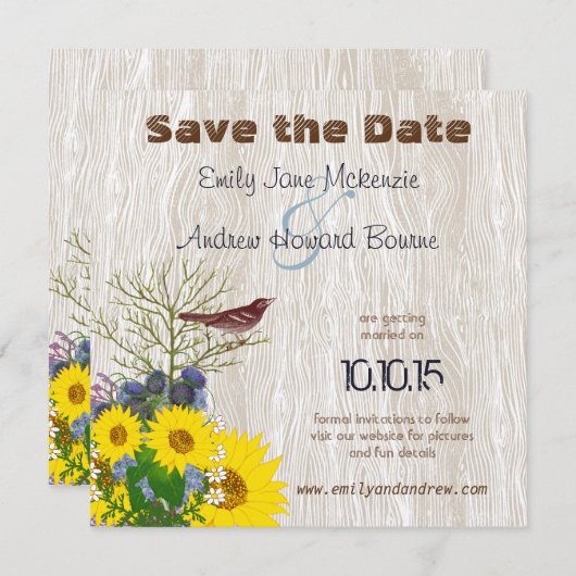  vogel op het HoutGrain-huwelijk sparen de datum Save The Date (Voorkant / Achterkant)