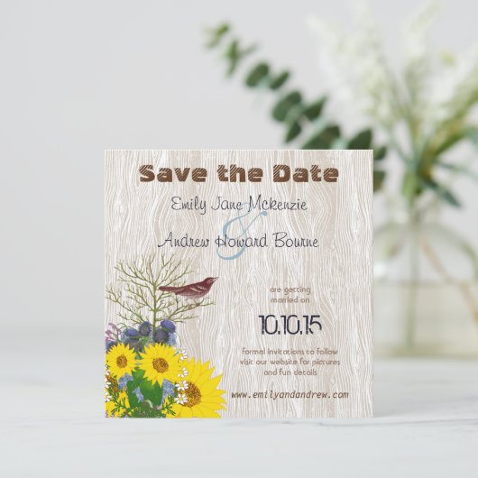 vogel op het HoutGrain-huwelijk sparen de datum Save The Date (Staand voorkant)