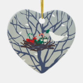 Vogel op het nest met Kerstmis Keramisch Ornament (Voorkant)