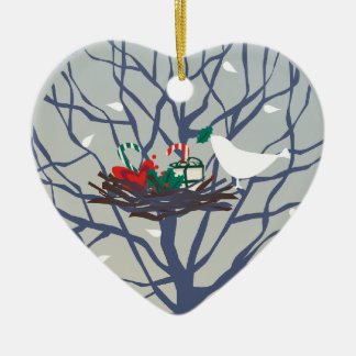 Vogel op het nest met Kerstmis Keramisch Ornament