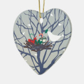 Vogel op het nest met Kerstmis Keramisch Ornament (Links)