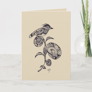 Vogel op het Zwart-witte Wenskaart van de Bloem Kaart