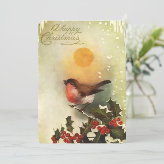 Vogel op Holly Branch 1906-ziekteverzekeringskaar Feestdagenkaart (Staand voorkant)