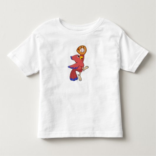 Vogel op honkbal met honkbalhandschoen kinder shirts (Voorkant)
