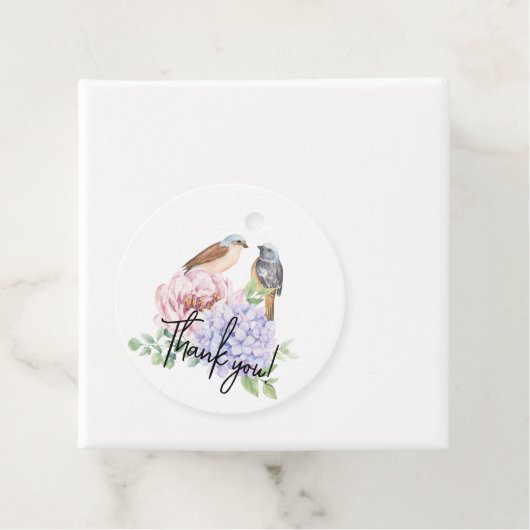 Vogel op Hydrangea Branch en Peony Wedding Bedankjes Labels (In situ)