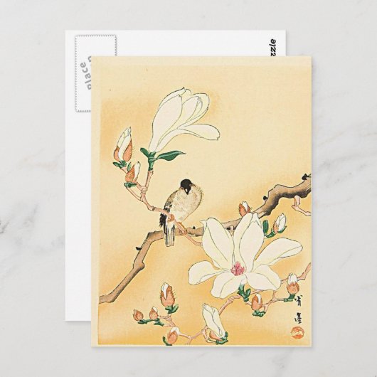 Vogel op Magnolia Tree Japanse Woodblock Print Briefkaart (Voorkant / Achterkant)